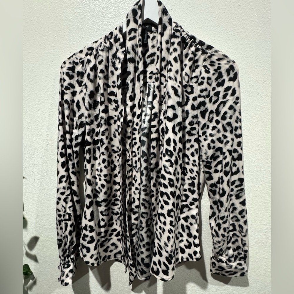 Express Animal Print Tie Neck Blouse